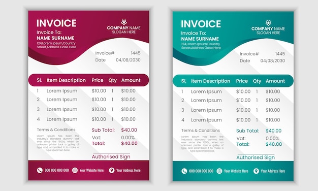 Premium Creative Vector-Design für eine saubere Rechnungsvorlage