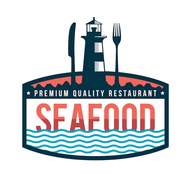 Premium frische meeresfrüchte restaurant logo abzeichen illustration