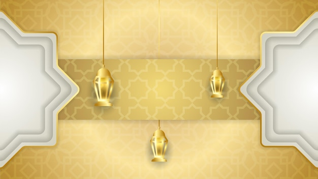 Premium goldene Laterne arabisch goldgrau islamischer Designhintergrund Universeller Ramadan-Kareem-Bannerhintergrund mit islamischer Mustermoschee des Laternenmonds und abstrakten luxuriösen islamischen Elementen