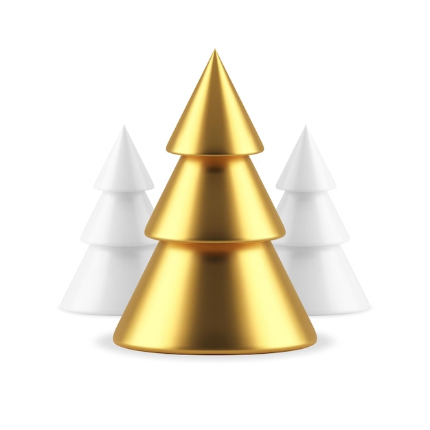 Premium goldener Weihnachtsbaum weiß glänzend Fichte festlich Dezember Wald Neujahr 3d Symbolvektor