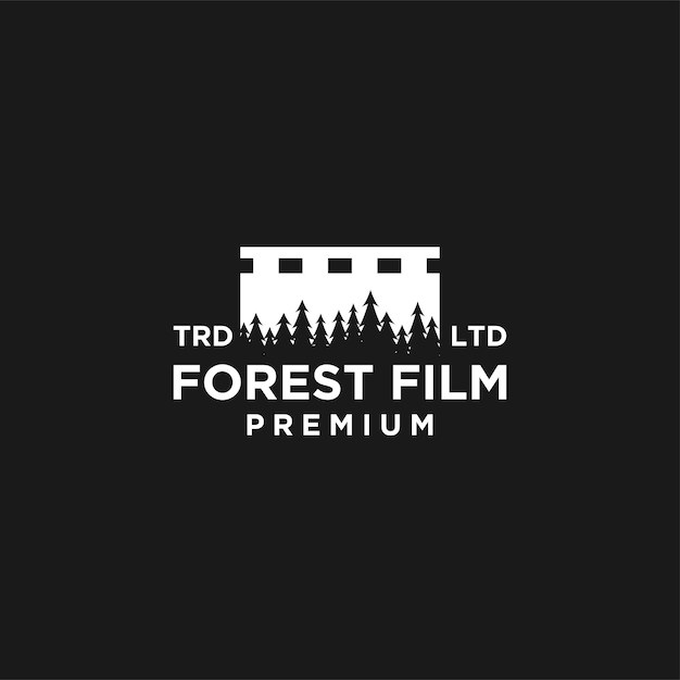 Premium-kiefernwald-film-vektor-schwarz-logo-icon-design