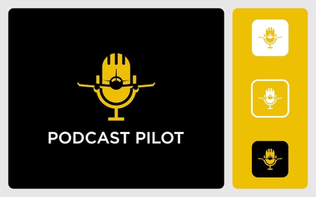 Premium-logo-kombination aus pilot- und podcast-vektor