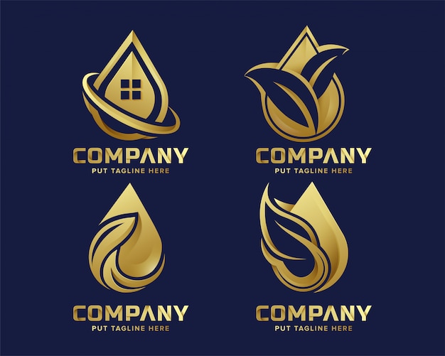 Premium luxus eco water drop leaf logo vorlage