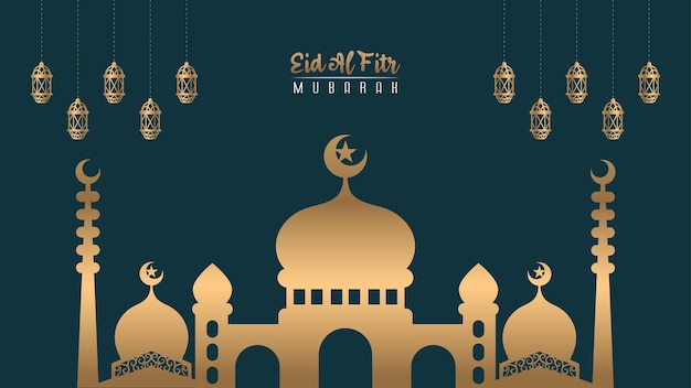 Premium-luxus-minimalist-hintergrunddesign für eid al-fitr-grüße in blau und gold