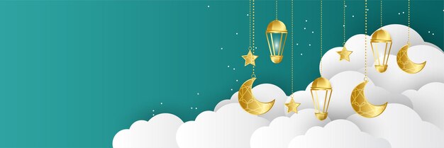 Premium Ramadhan Grün und Gold bunter breiter Banner-Design-Hintergrund