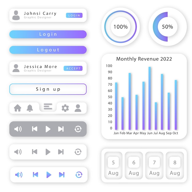 Premium-Vektor Neumorphic User Interface Activiti App Elements Design Icon Illustration Stock