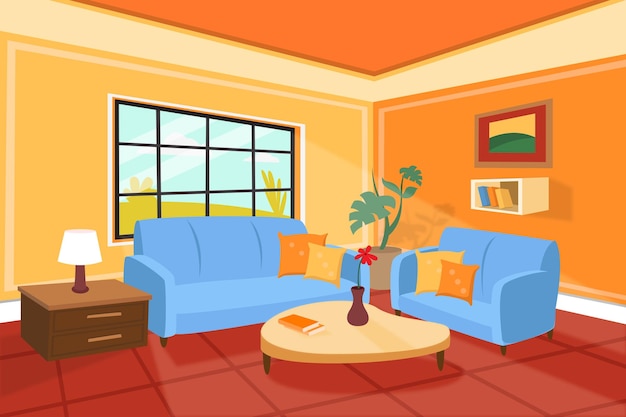 Premium-Vektorillustration des Cartoon-Wohnzimmerinnenraums