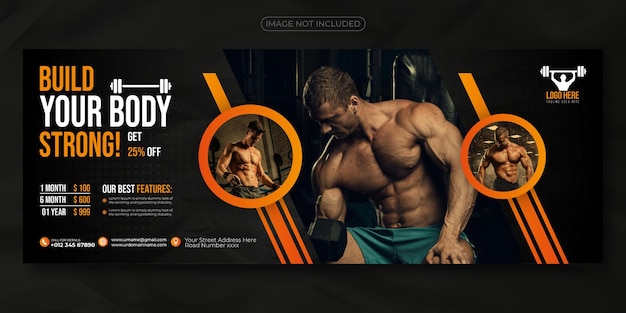 Premium-vektorvorlage für modernes fitness-facebook-cover-design mit farbverlauf