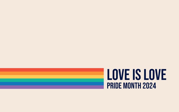 Pride-Monatsbanner mit Pride-Flagge LGBTQ Regenbogenflagge mit Pride-Monat-Text Liebe ist Liebe 2024