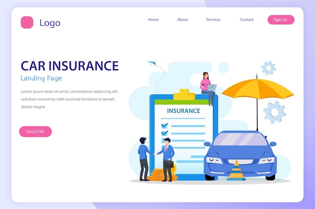 PrintCar-Versicherungsformular mit Regenschirm Versicherungsagent Schutzschaden oder Kollisionsvektor