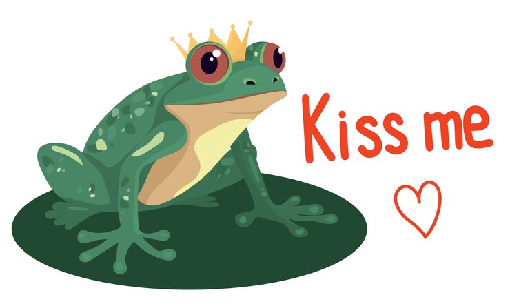 Vektor prinz frosch sagt: küss mich. frosch mit krone im flachen stil. frosch sagt: küss mich. vektorillustration