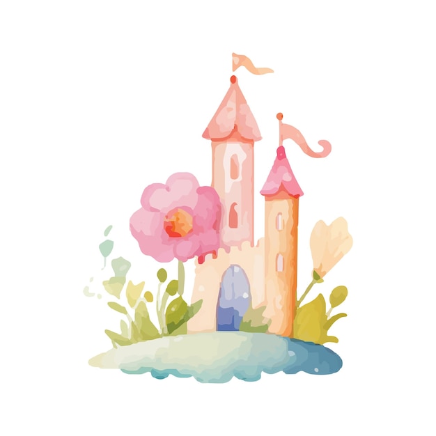 Prinzessin magisches schloss cartoon schloss clipart kinder-illustration schloss mit blumenillustrationen