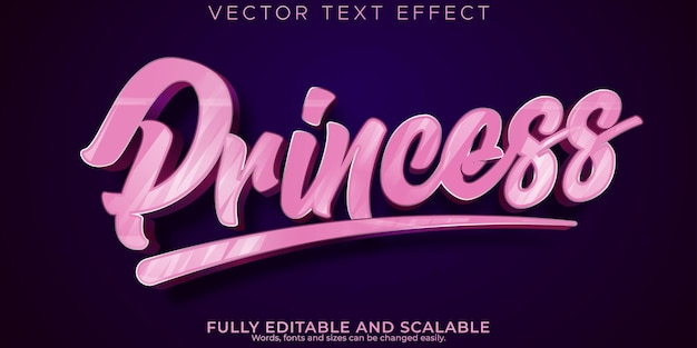 Vektor prinzessin texteffekt bearbeitbare königin und rosa textstil