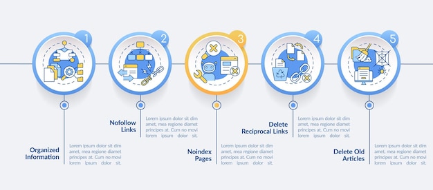 Prinzipien der suchmaschinenoptimierung kreisen infografik-vorlage ein