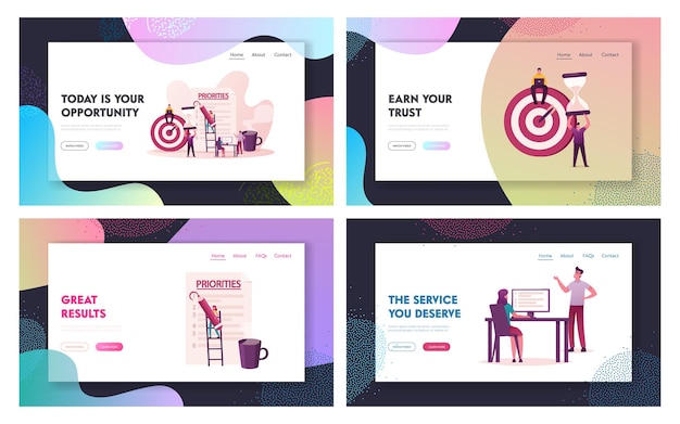 Prioritäten landing page template set organisieren.