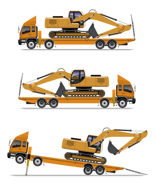 Vektor pritschenwagen mit baggerlast