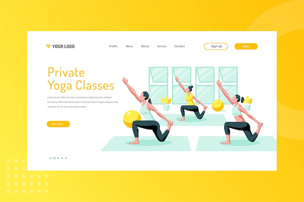 Private yoga klassen illustration auf landing page