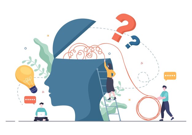 Problem und Lösung in der Geschäftslösung, um Ideen mit dem Konzept der Teamarbeit zu suchen, kann für Webbanner oder flache Hintergrundillustration verwendet werden