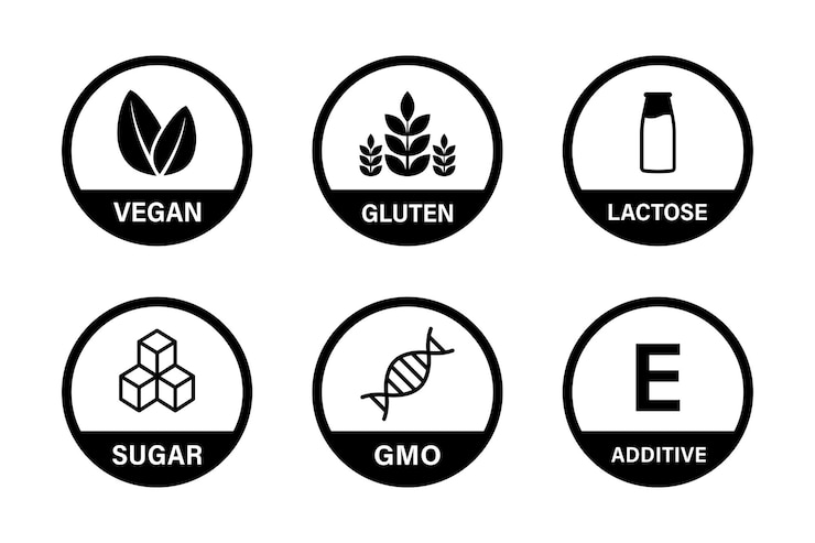 Produkt-Ernährungszeichen-Sammlung Allergie-Produktsymbol-Sammlung