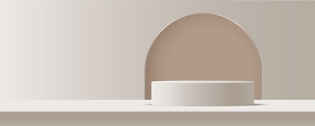 Produkt-Podium-Modell mit abstraktem Hintergrund auf beigem und weißem Hintergrund, 3D-Illustration