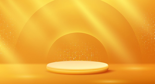 Produkthintergrund-vektorillustration des orangefarbenen podiums 3d zur verkaufsförderung und vermarktung ihres produkts