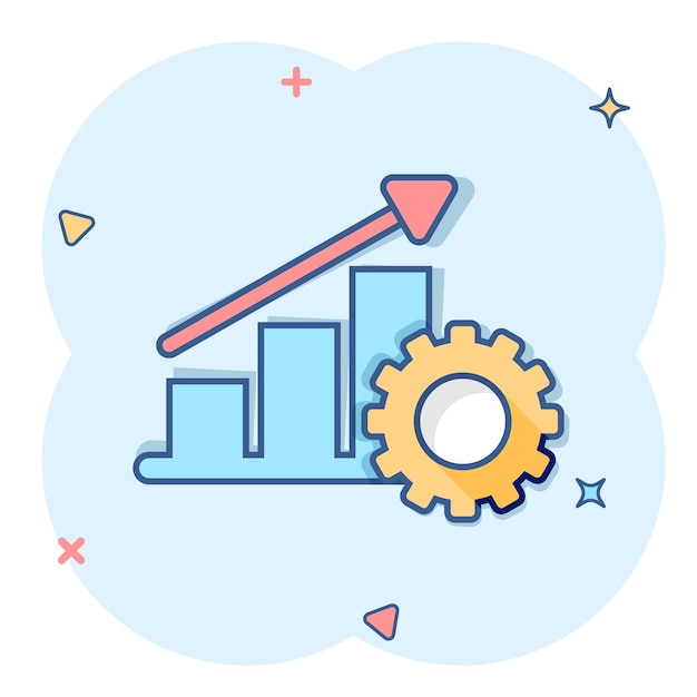 Vektor produktivitätssymbol im comic-stil prozessstrategie-cartoon-vektorillustration auf isoliertem hintergrund seo-analytics-splash-effekt-zeichen geschäftskonzept