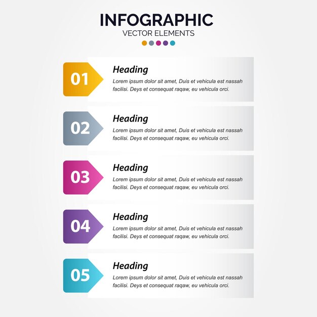 Professionelle 5 optionen vertikale infografik mit prozessen mit symbol 5 optionen