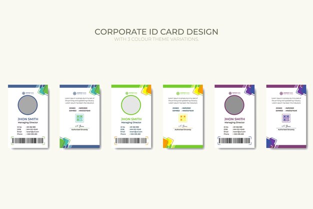 Professionelle corporate amp minimalistische ausweis-design-vektorvorlage mit 3-farben-thema