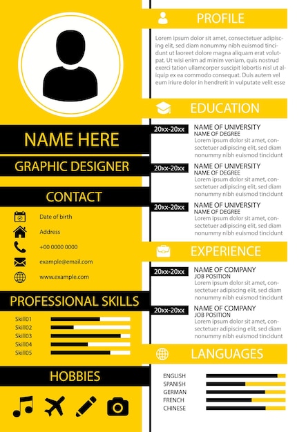 Professionelle cv resume template modernes, einfaches, sauberes design bearbeitbares vektor-a4-papierformat