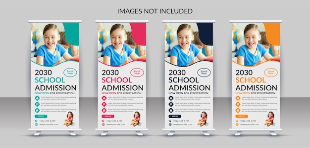 Vektor professionelle schulzulassung roll-up-standbanner-vorlage