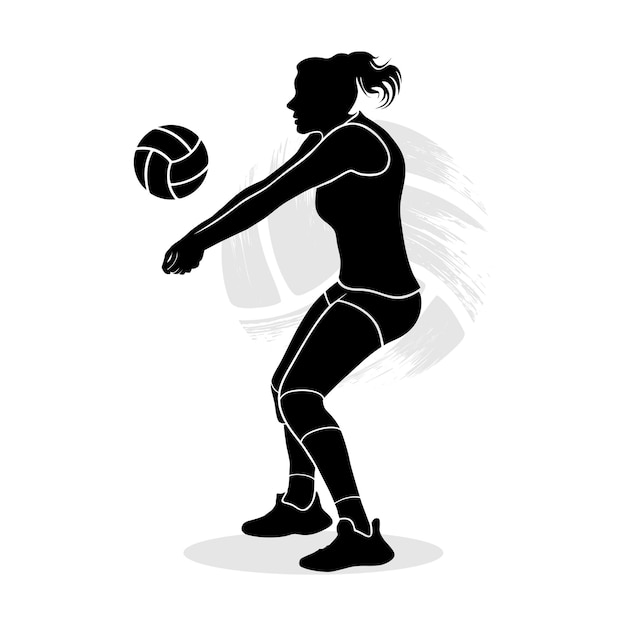 Vektor professionelle volleyballspielerin. silhouetten-illustrationsvektor