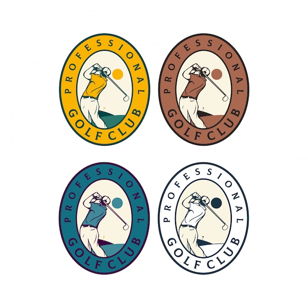 Professioneller golfclub abzeichen logo design mann illustration retro vintage