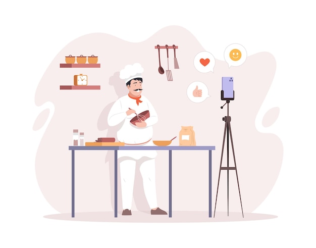 Professioneller Koch-Food-Blogger-Kochtutorial zum Aufzeichnen von Videoinhalten im Online-Streaming