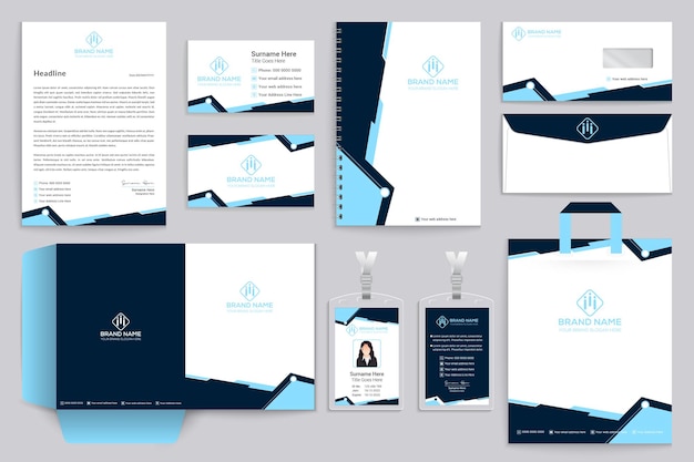 Professionelles blaues Wellen-Briefpapierdesign