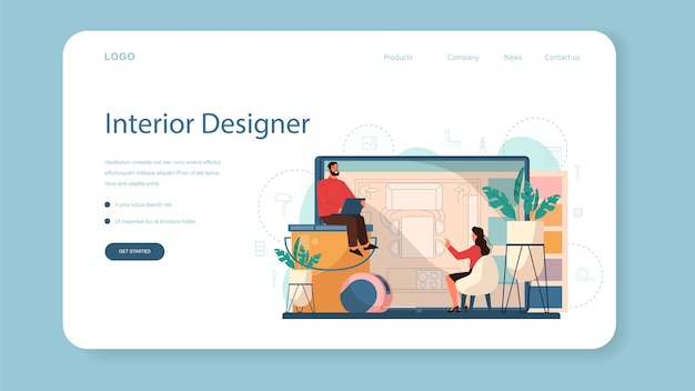 Vektor professionelles innenarchitekten-webbanner oder landingpage.