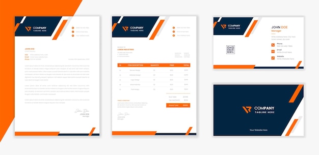 Professionelles modernes corporate stationery design-vorlagenpaket mit briefkopf und rechnung