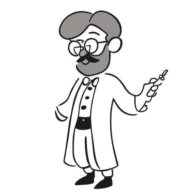 Professor Arzt alter Mann mit Brille, handgezeichnetes Cartoon-Aufkleber-Symbol-Konzept, isolierte Illustration