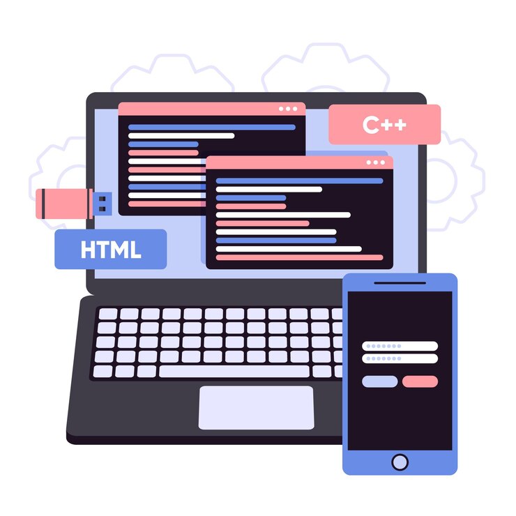 Vektor programmiercodes für die entwicklung von laptop-apps