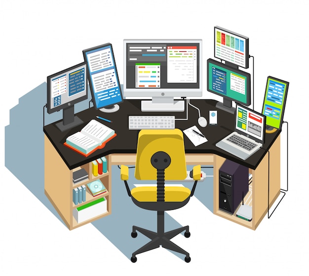 Programmierer Arbeitsplatz. Illustration