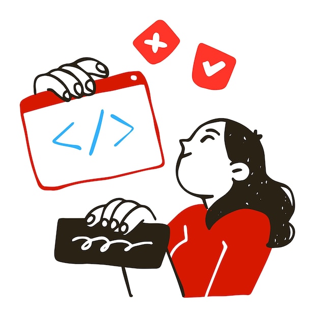 Programmiererin mit HTML-Code-Zeichen-Illustration