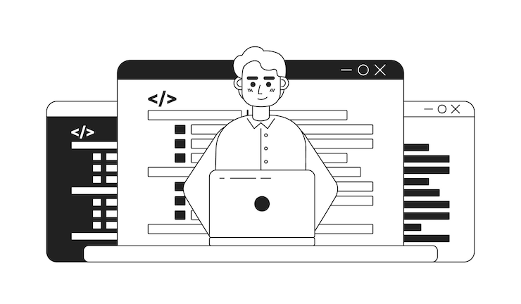 Vektor programmierkarriere schwarz-weiß-konzept-vektor-spot-illustration