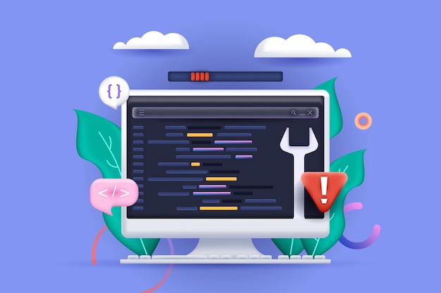 Programmierkonzept 3d-darstellung symbolzusammensetzung mit codierung und prüfung auf dem computer