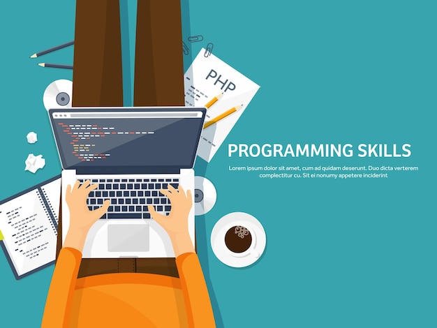 Programmierung, Codierung, Flat-Computing-Hintergrundcode, Hardware-Software, Web-Entwicklung, Suchmaschine