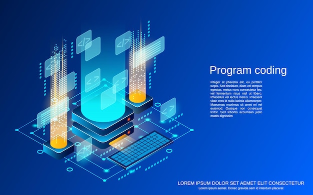 Programmkodierung flache isometrische vektorkonzeptillustration