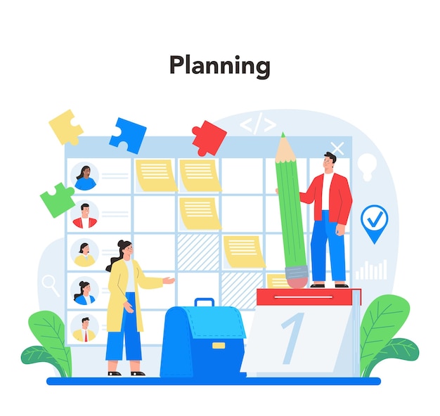 Projektmanagementkonzept Erfolgreiche Strategieplanung, Motivation und Führung Marketinganalyse und -entwicklung Vektorillustration im Cartoon-Stil