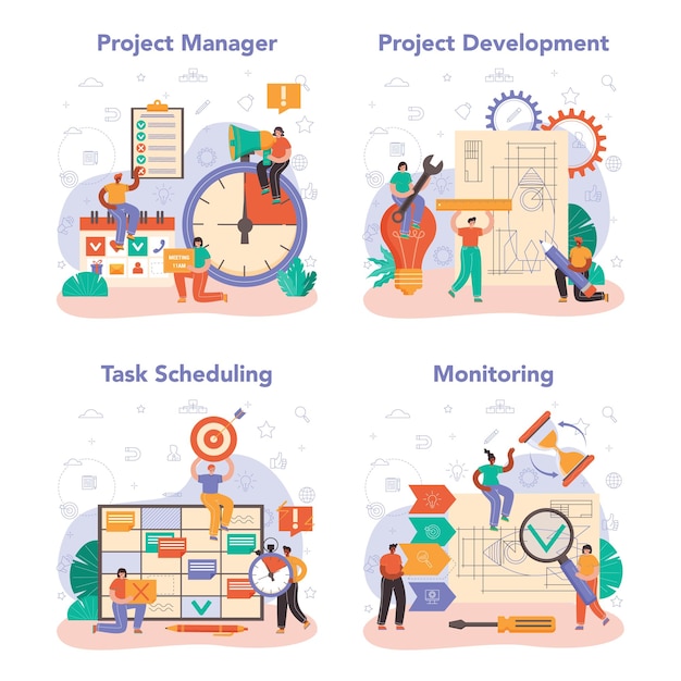 Projektmanager-Konzeptsatz. Erfolgreiche Business-Projektplanung