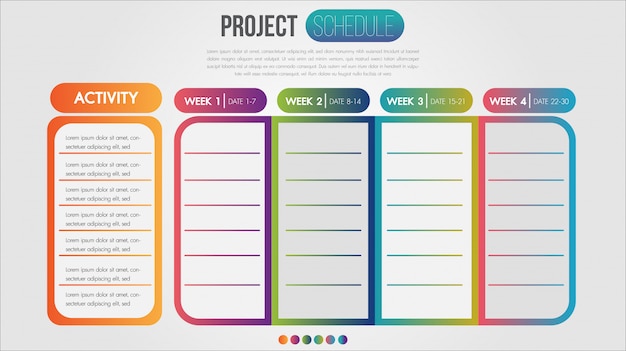 Projektplan diagramm tages- und wochenplan infografik designvorlage