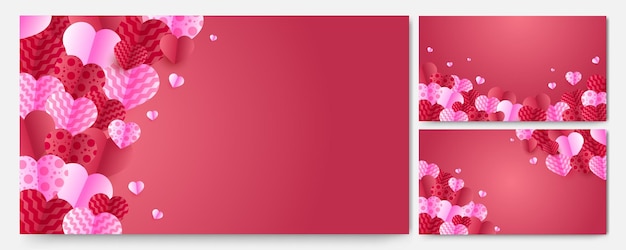Promo-web-banner-hintergrund für den valentinstag verkauf schöne rote und rosa herzen vektor