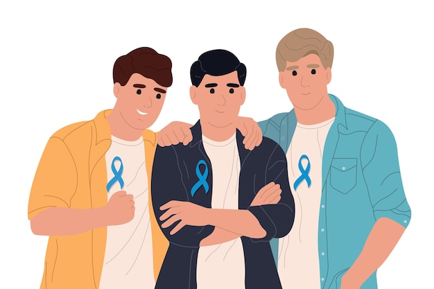Prostatakrebs-bewusstseinsband mit einem mann und einem symbol der flachen vektorillustration der männergesundheit