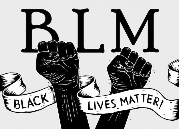 Protestplakat mit text blm, black lives matter und mit erhobener faust. illustration